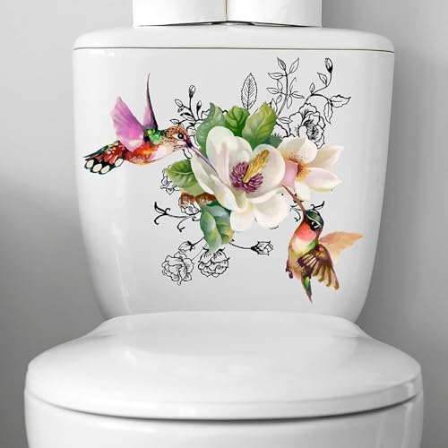 Bathroom Floral Wall Stickers with Hummingbirds & Butterflies - Waterproof & Removable Toilet Seat Decals