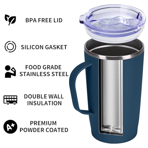 19oz Insulated Coffee Mug with Handle - Stainless Steel Travel Tumbler