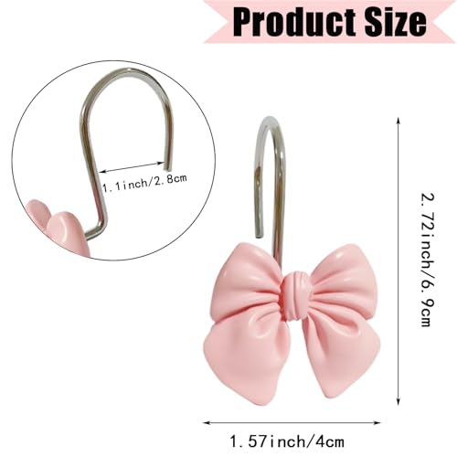 Rust Proof Metal Shower Curtain Hooks with Pink Bow Knot - 12pcs