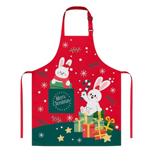 Christmas Funny Kitchen Apron with Cute Rabbit Design and Adjustable Bib