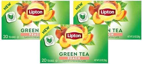 Lipton Peach Green Tea Bags - 20 Count Pack of 3, Caffeinated