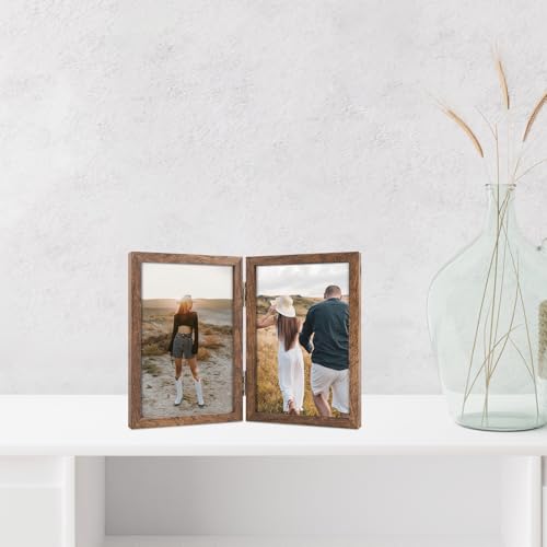 Double 4x6 Picture Frame - Brown MDF Tabletop Display