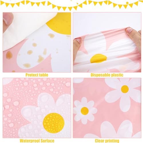 Daisy Disposable Tablecloths - 2 Pack, 54" x 108" Groovy Party Table Covers