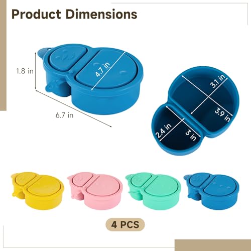 4Pcs Reusable Silicone Snack Containers with Lids - Pink, Blue, Green, Yellow
