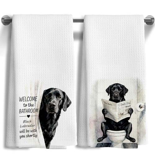 Funny Black Labrador Hand Towels Set of 2 - 16x24 Inches
