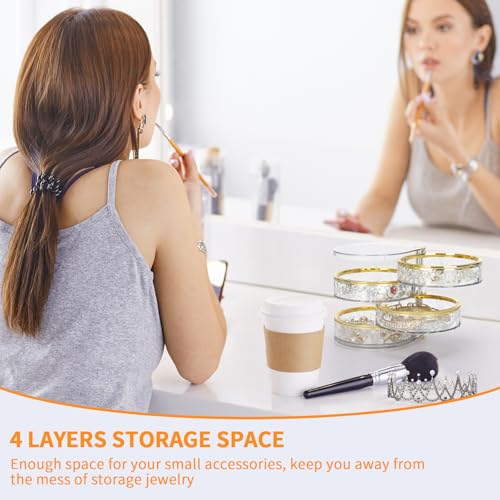 LETURE 4-Layer Rotatable Jewelry Organizer - Clear Storage Box for Rings, Earrings, Necklaces & More