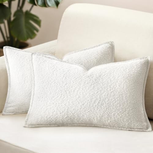 MIULEE Pack of 2 Decorative Boucle Throw Pillow Covers 12x20" White