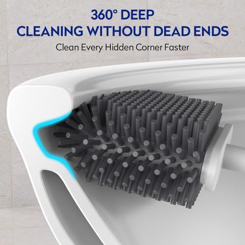 Aokala Silicone Toilet Brush and Holder Set - Deep Cleaning Scrubber, Gray