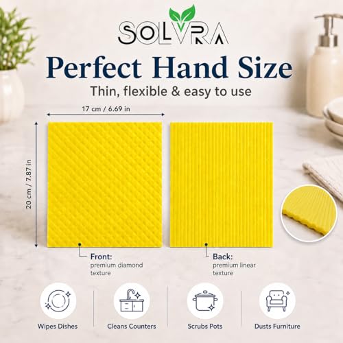 Solvra 10-Pack Swedish Dishcloths - Eco-Friendly Washable Cleaning Cloths