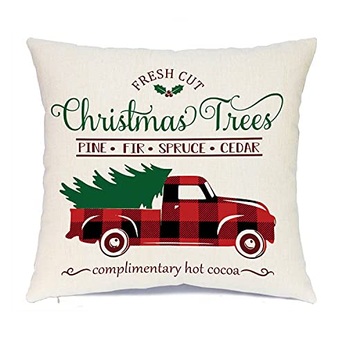 Red Christmas Pillow Covers Set of 4 16x16 Inches Farmhouse Buffalo Plaid Truck Decor