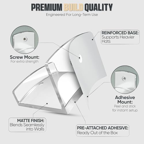 Adhesive Hat Hooks for Wall - Cowboy Hat Rack (6-Pack)