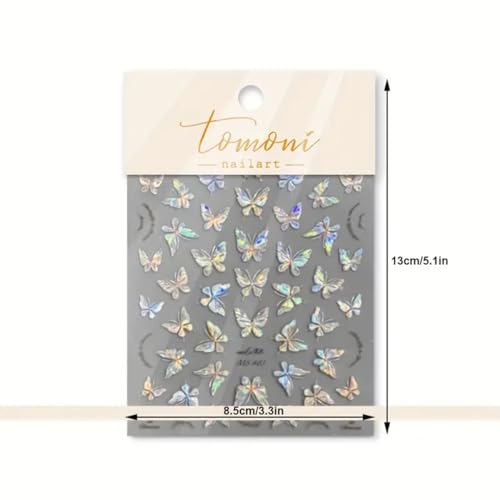 5D Embossed Aurora Butterfly Nail Art Stickers Pink Shell Decals