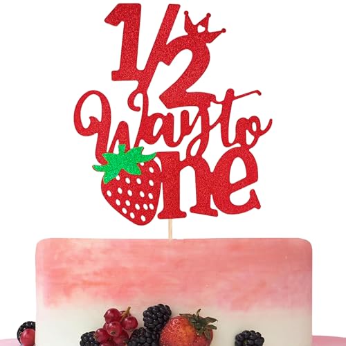 Red Glitter Strawberry Half Birthday Cake Topper | 1/2 Way to One