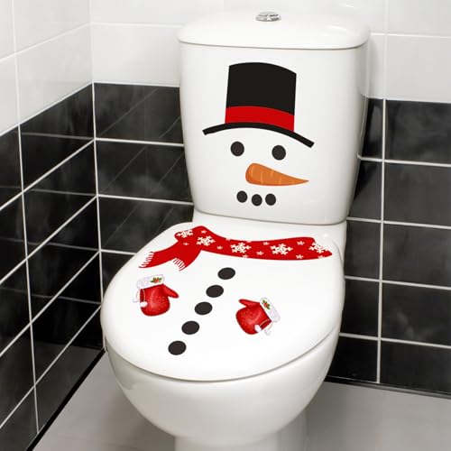 Christmas Snowman Toilet Seat Cover Stickers Waterproof Decals - Holiday Bathroom Decor