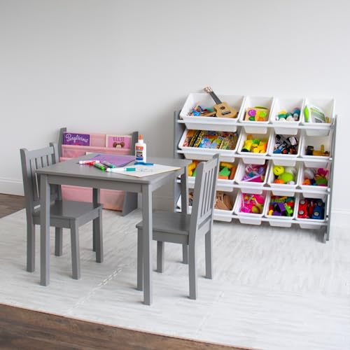 Humble Crew Kids Wooden Table and 2 Chairs Set, Grey - Square Kids Table and Chair Set for Toddlers and Children for Arts, Crafts, and Snack Time - Sturdy, Durable Toddler Activity Table