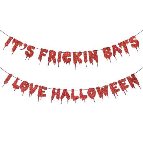 Red Glitter Halloween Bat Banner Garland Spooky Party Wall Decor