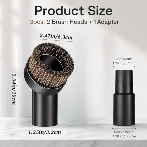Horse Hair Vacuum Brush Attachment Set - 1-1/4" Round Dusting Brush (2 Pack)