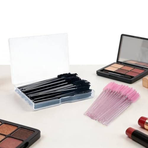 100 Pcs Disposable Mascara Wands & Eyelash Spoolies with Storage Case