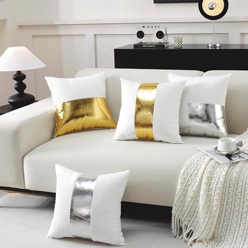 TAOSON Velvet Throw Pillow Covers 18x18 Inch, White & Black Striped, Set of 2