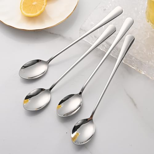 Dehov 7.5-Inch Stainless Steel Iced Tea Spoons, Set of 8 Silver Stirring Spoons