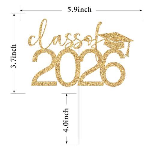 Class of 2026 Graduation Cake Topper | Gold Glitter Decor