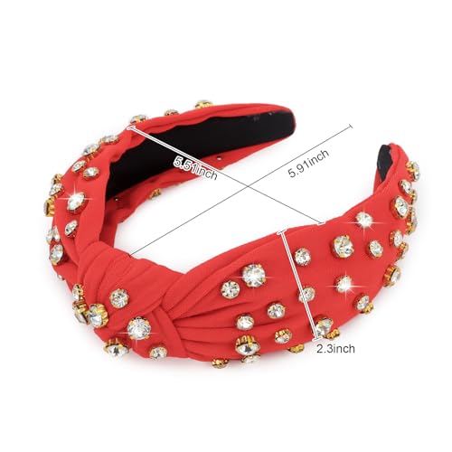 Red Rhinestone Knotted Headband Sparkly Crystal Hair Band for Women