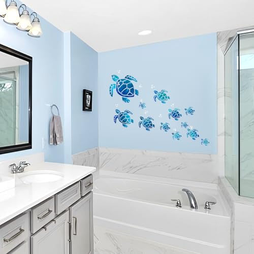 12 Pcs Sea Turtle Wall Decals - Vinyl Ocean Stickers for Home Decor