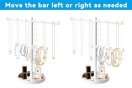White 2-Tier Metal Jewelry Organizer Stand for Necklaces & Bracelets