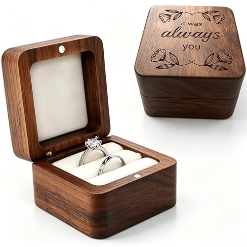 molchagar Wooden Ring Box for Wedding Ceremony, Rustic Holder