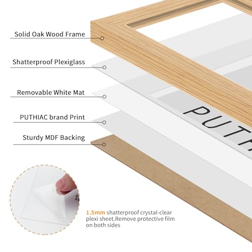 Beige Puthiac 6x6 Solid Oak Picture Frame with 4x4 Mat, Natural Wood Finish