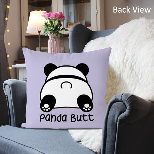 Purple Cute Panda Reversible Throw Pillow Cover - 18x18 Inch