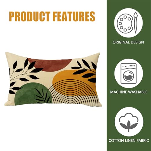 Boho Geometric Lumbar Pillow Cover 20x12 - Cotton Linen