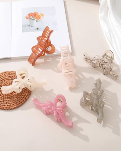 Secroma 6-Piece Large Bow Hair Claw Clips, Non-Slip Jelly Matte Clips