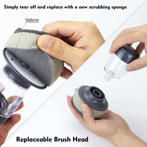 DAPOWER Soap Dispensing Dish Brush with Holder - Grey Handle & Sponge