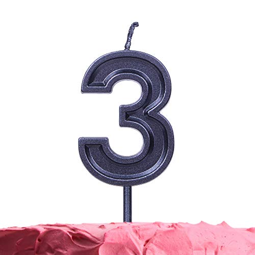 Black Number 3 Birthday Candle - Elegant Cake Topper for Celebrations