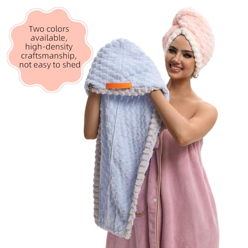 Extra Large Hair Drying Towel with Elastic Strap - Soft Coral Fleece, 19.7x31.5 inch, Pink