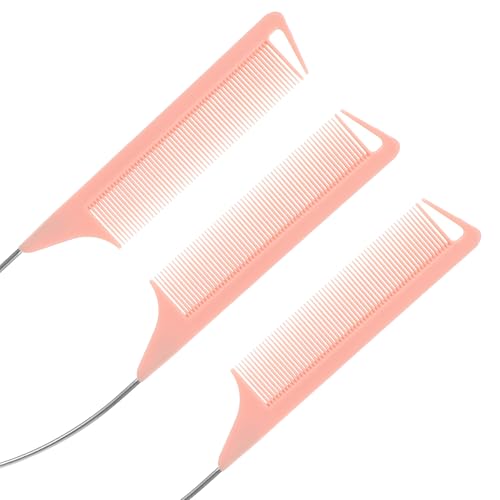 Giantree 3 Pcs Curved Rat Tail Combs with Steel Pin - Pink