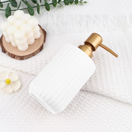 White Ceramic Bathroom & Shower Dispenser, 300ml Multi-Use Soap & Lotion Bottle