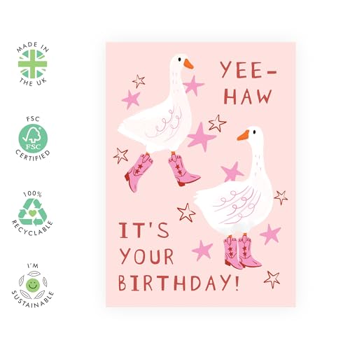 Cowgirl Birthday Card - 'Yee Haw Birthday' with Fun Stickers