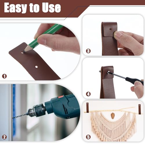 10pcs Brown PU Leather Hanging Straps Wall Hooks for Towels & Curtains