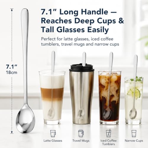 JUNKEBO 6PCS Stainless Steel Coffee Spoons - 7.1" Long Handle