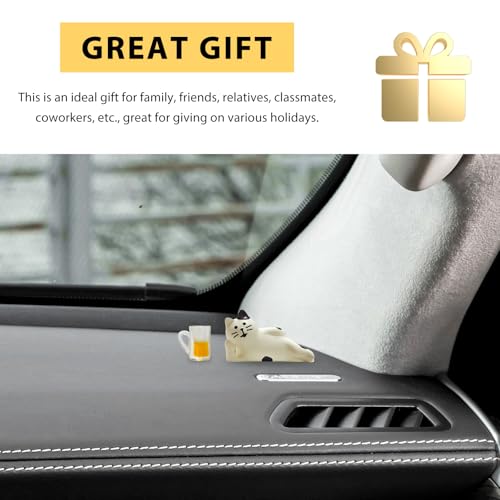 Cute Cat Dashboard Ornament Set - Miniature Beer & Coffee Figures