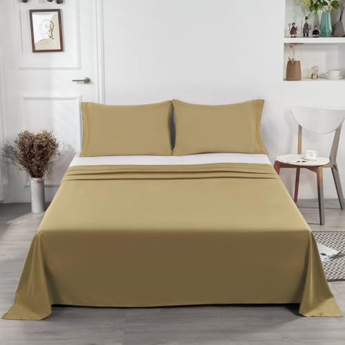Twin Size Khaki Flat Sheet - Ultra Soft 1800 Microfiber Bedding