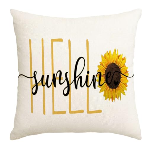 Hello Sunshine Sunflower Decorative Throw Pillow Cover 18x18
