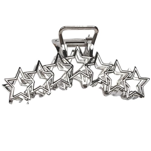 Silver Star Large Metal Hair Claw Clip Nonslip Metallic Jaw Clamp