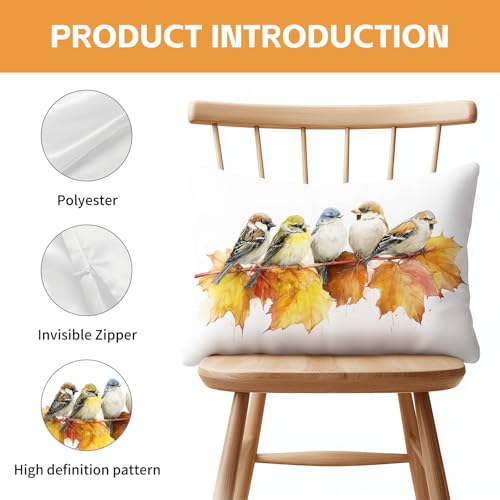 HOMETITUTE Decorative Satin Pillow Covers Set of 2 - 12x20 Inch Watercolor Bird Art