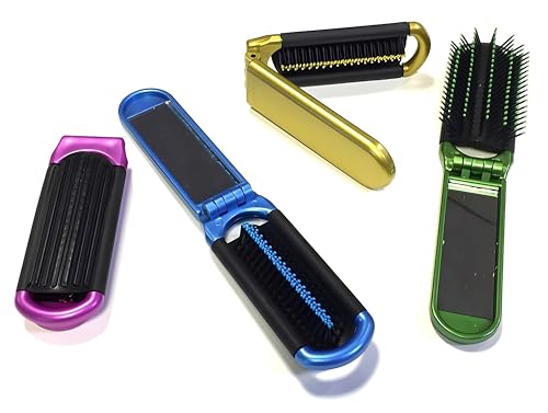 Bexter 4-Pack Travel Folding Hair Brush with Mirror Compact Pocket Size