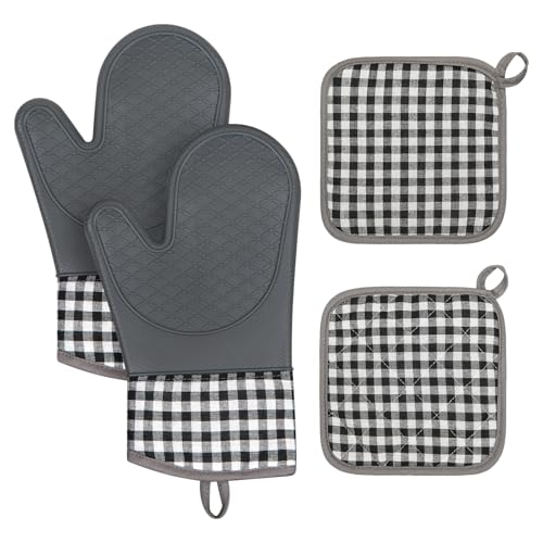 Tifanso 4PCS Silicone Oven Mitts & Pot Holders - Heat Resistant, Non-Slip Grip