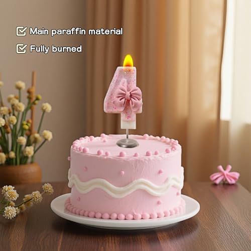 Pink Bow Number 4 Candle - Eco-Friendly Birthday Cake Topper