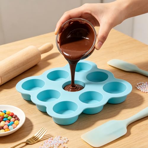 9 Cavity Cylinder Silicone Candy Mold for Chocolate and Ice Cubes, Blue